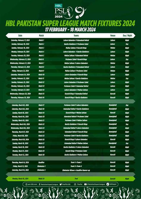 psl schedule 2024 pakistan